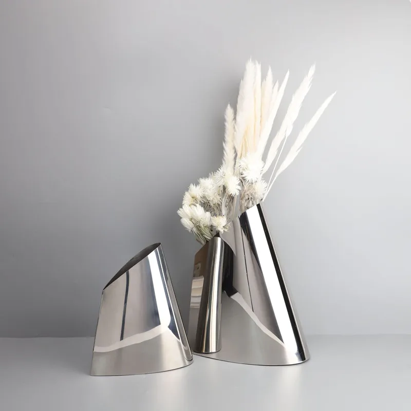 Luxury Cone-shaped Design Stainless Steel Vase, Living Room Flower Arrangement, Desktop Decoration, Home Decor Accessories