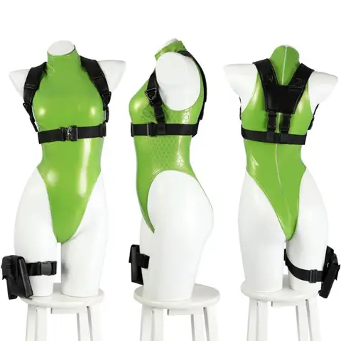 Green Street Fighter Cammy White Cosplay Costume Sexy Jumpsuit Hat Wig Strap Suits Killer Bee Full Set and Accessories Are Sold