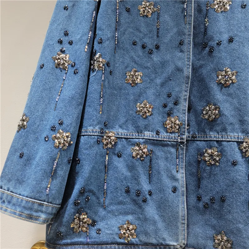 SuperAen джинсовая куртка с вышитыми расклешенными цветами и воротником-поло, весна 2026, новые однобортные повседневные свободные куртки в корейском стиле