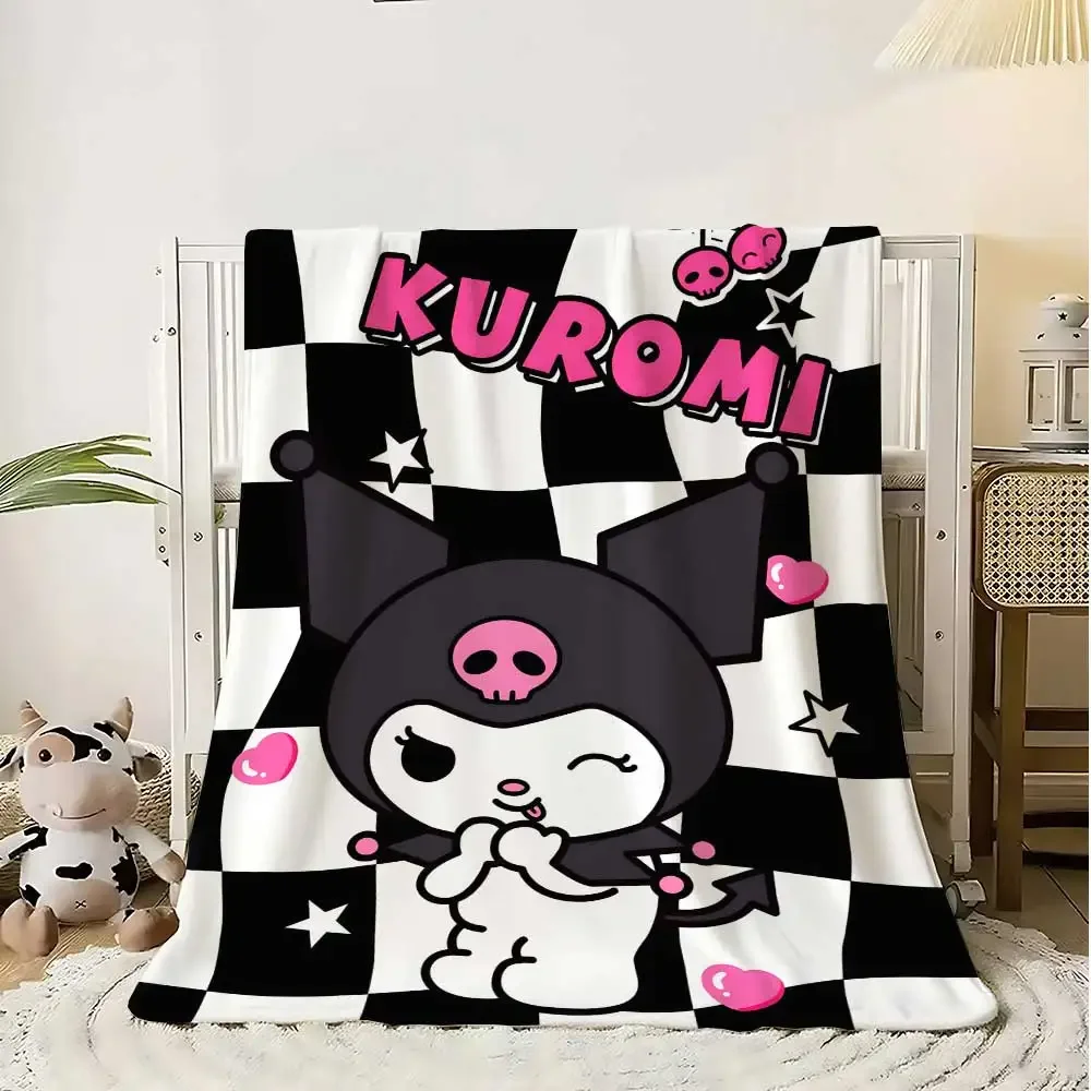 Kawaii Kuromi Flannel Blanket for Sofa  Soft Plush Throw for Bed Couch Lap Home Decor Cozy Nap Blanket