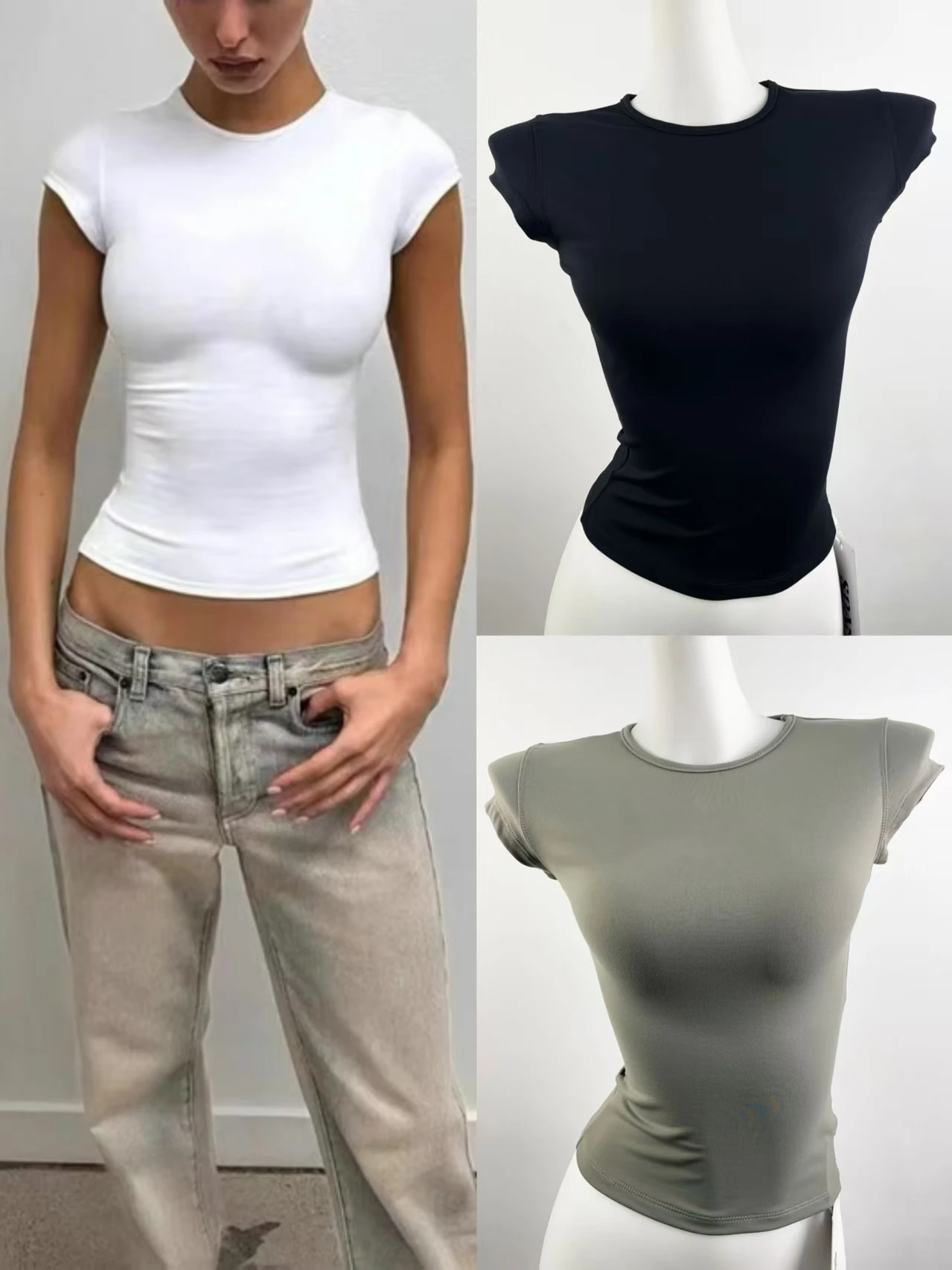 

Elastic Slim Tight T Shirt Woman Sports Fitness Top Women O Neck Short Sleeve T Shirts Solid Short Tops High Street Wear