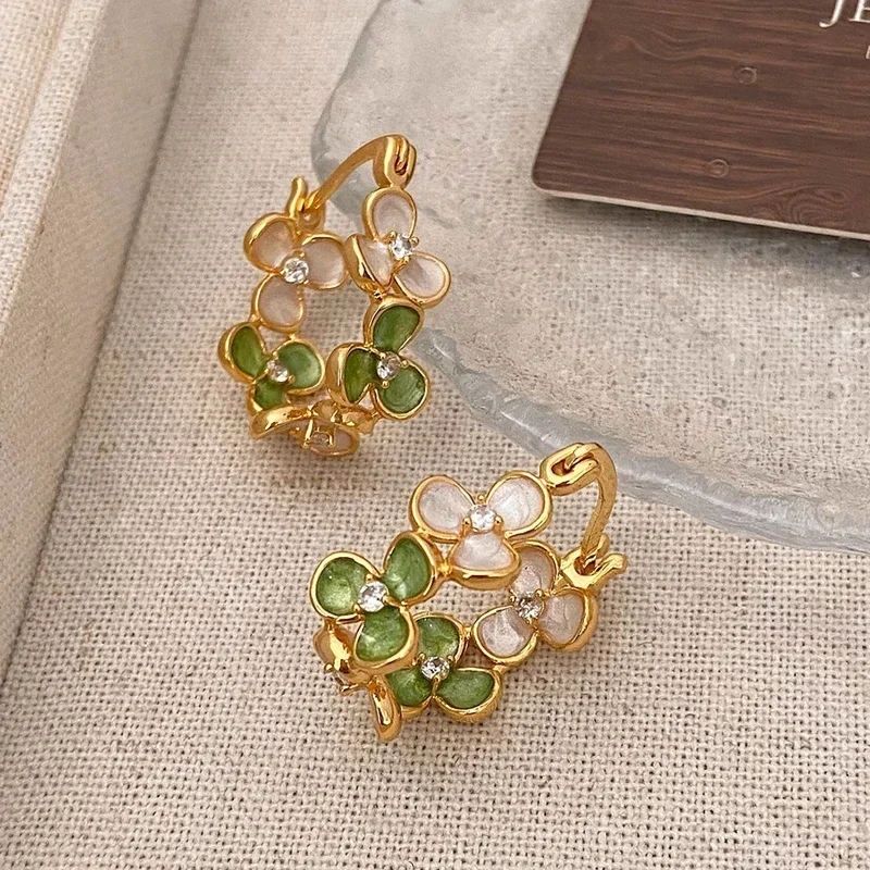 

Настоящее серебро 925 пробы, золото 18 карат, минималистичные серьги-кольца с цирконом и цветком для женщин, милые ювелирные аксессуары с растениями