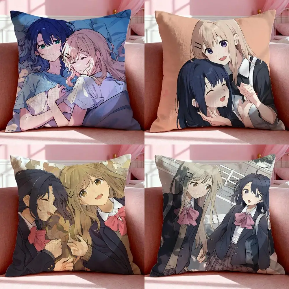 Yuri Anime A-Adachi and ShimamuraS Cushion Cover Short Plush Breathable Pillowcase Odorless Invisible Zipper Washable Removable