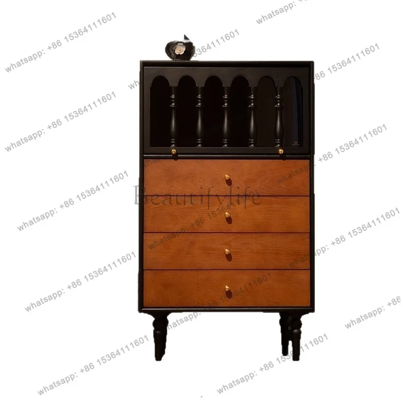 wall storage sideboard, anti-mildew storage French vintage ash wood chest of drawers