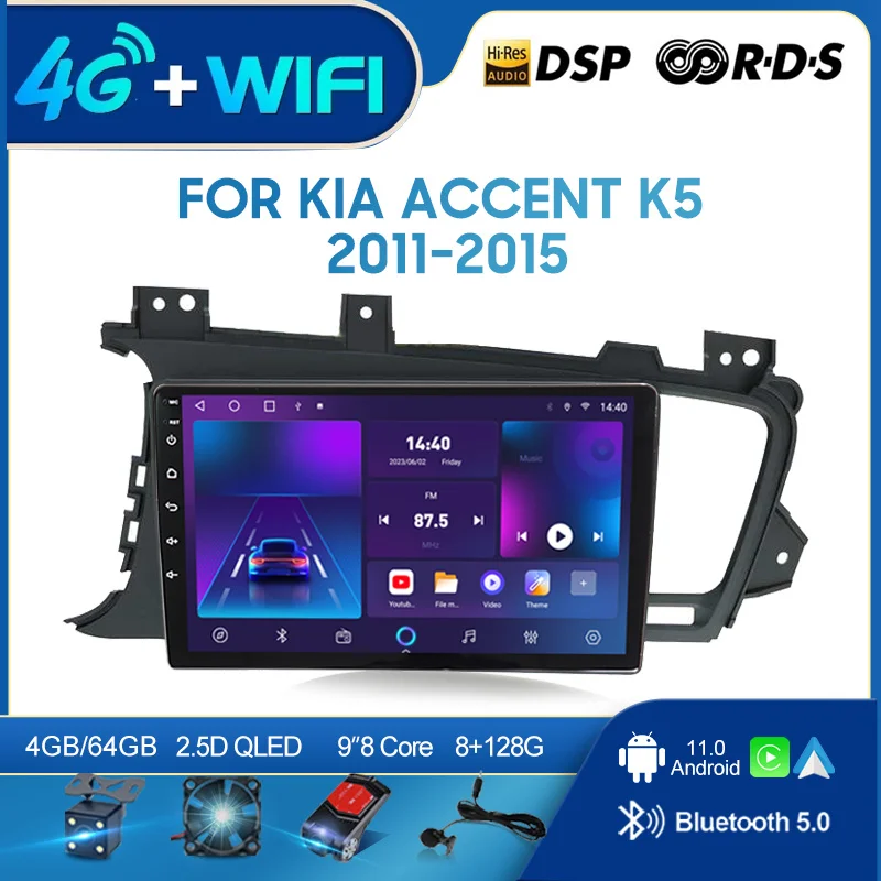 QSZN For Kia accent K5 2011-2015 LHD 2 din Android 12.0 Car Radio Multimedia Video Player GPS Navigation 4G Carplay Head unit