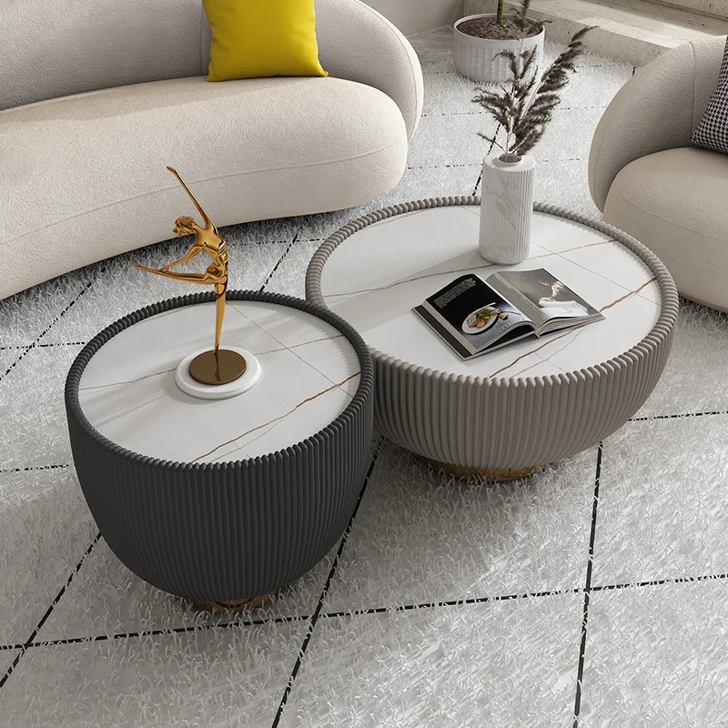 Small family light luxury modern living room hotel creative round coffee table