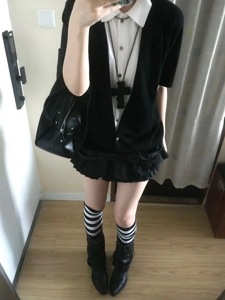 Korean Style Short Sleeve Shirt And Black Skirt Set Women's Fashion Summer Outfit Two-Piece Suit Casual Workwear Uniform