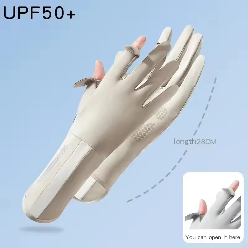 Summer Sunscreen Gloves Women Thin Ice Silk Anti-ultraviolet Dew Finger Touch Screen Driving Riding Non-slip Breathable UPF 50 image 3