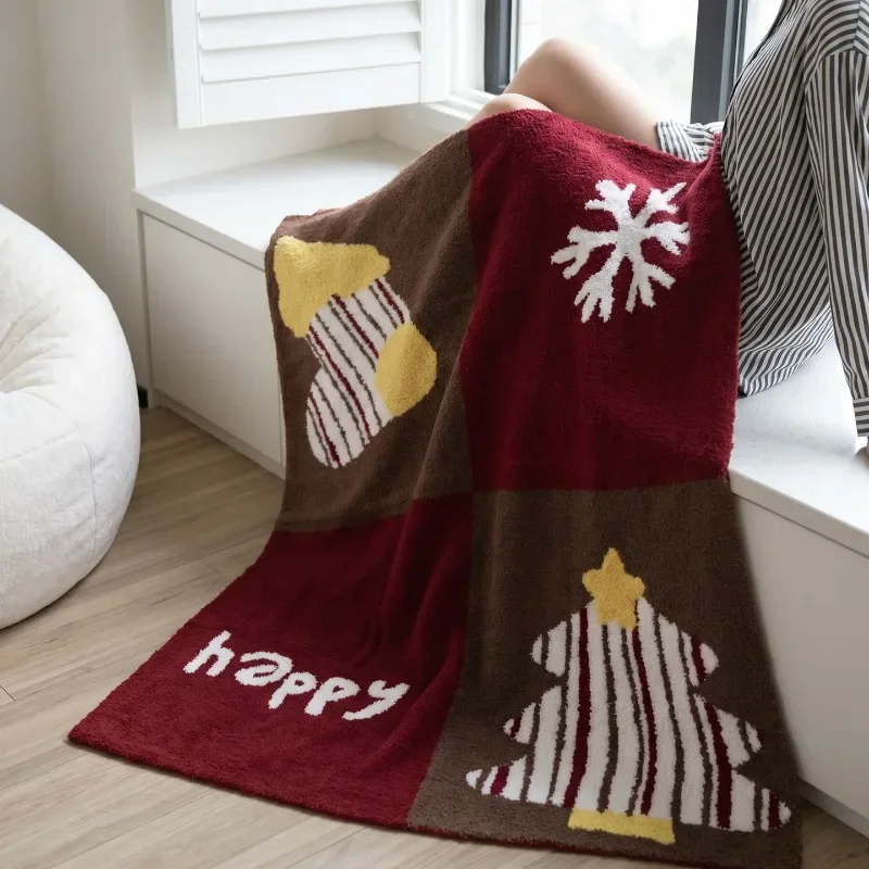 All-Season Snowflake Pattern Knitted Blanket Christmas Deco Nap Throw Sofa Blanket Fleece Blanket Home Textile Products