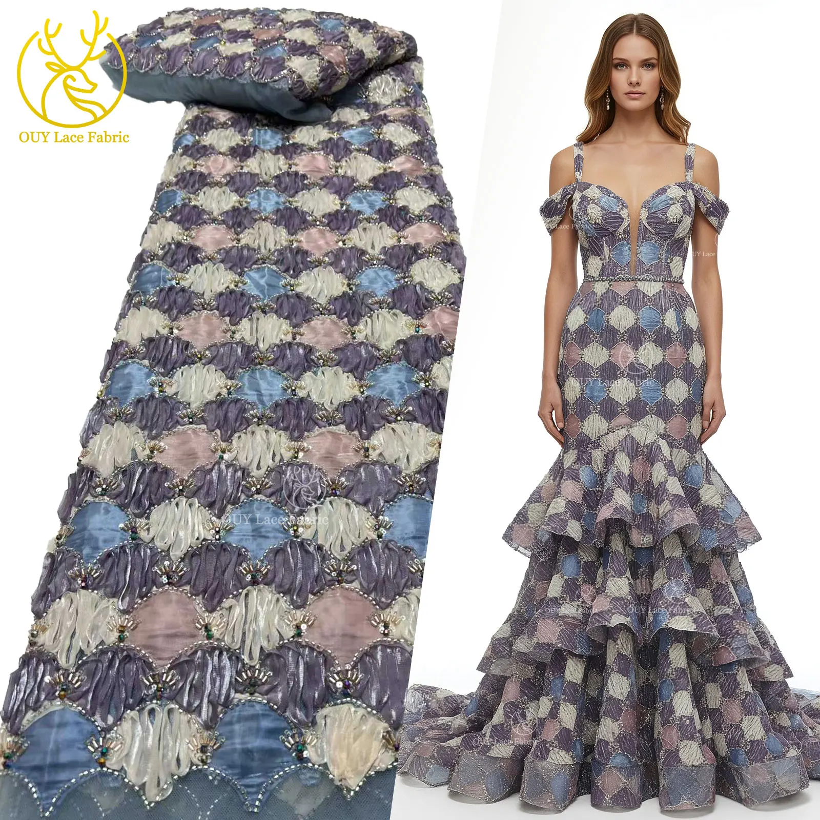 

African 3D Tulle Lace Fabric 2026 High-Quality Nigerian Beaded Sequined Lace Fabric Suitable for Women's Party Dress Sewing