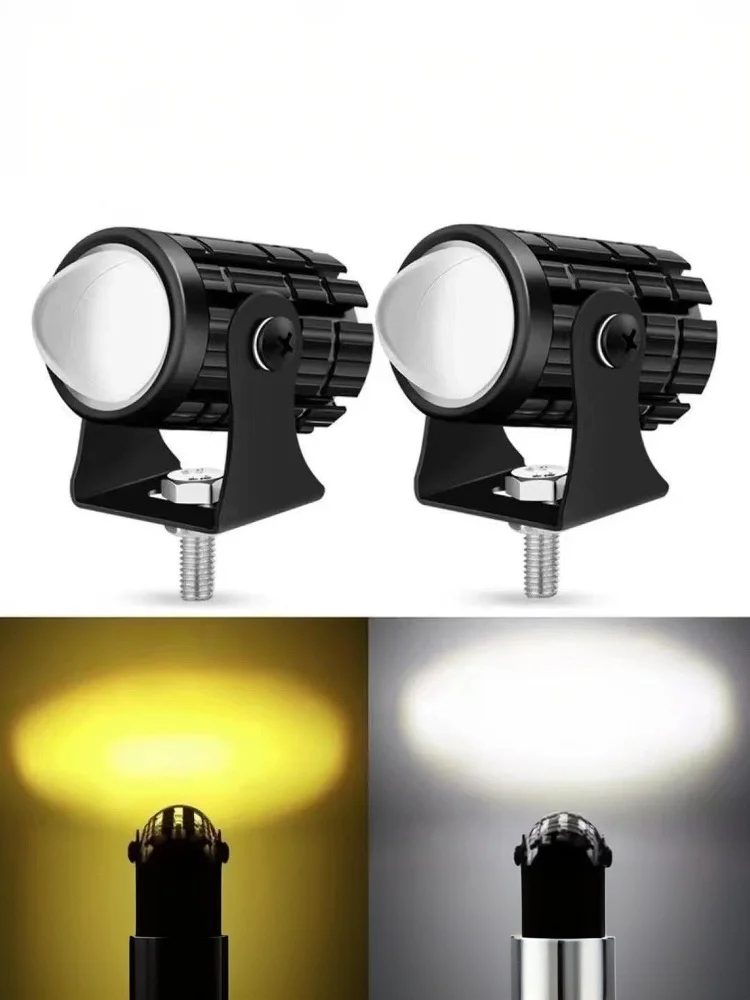 Mini feu de conduite pour moto, camion, remorque, accessoires tout-terrain, projecteurs universels double couleur, phare LED pour moto, 1/2 pièces