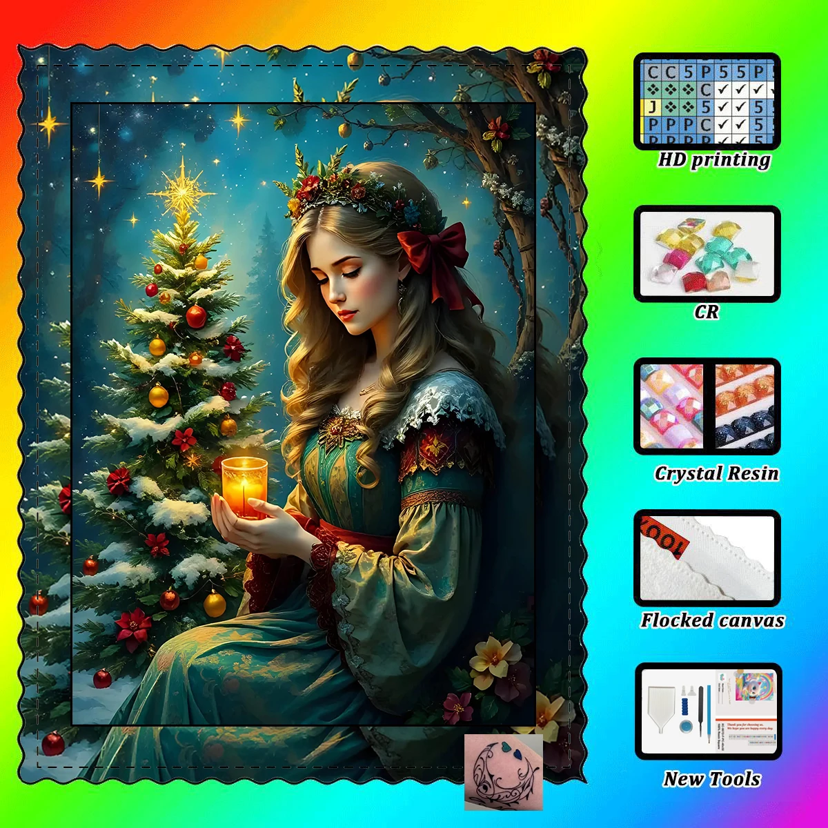 

【Maff Padial DIAMOND ART】Christmas Tree and Little Girl Resin Diamond AB Diamond Crystal Diamond Fairy Dust Diamond Painting