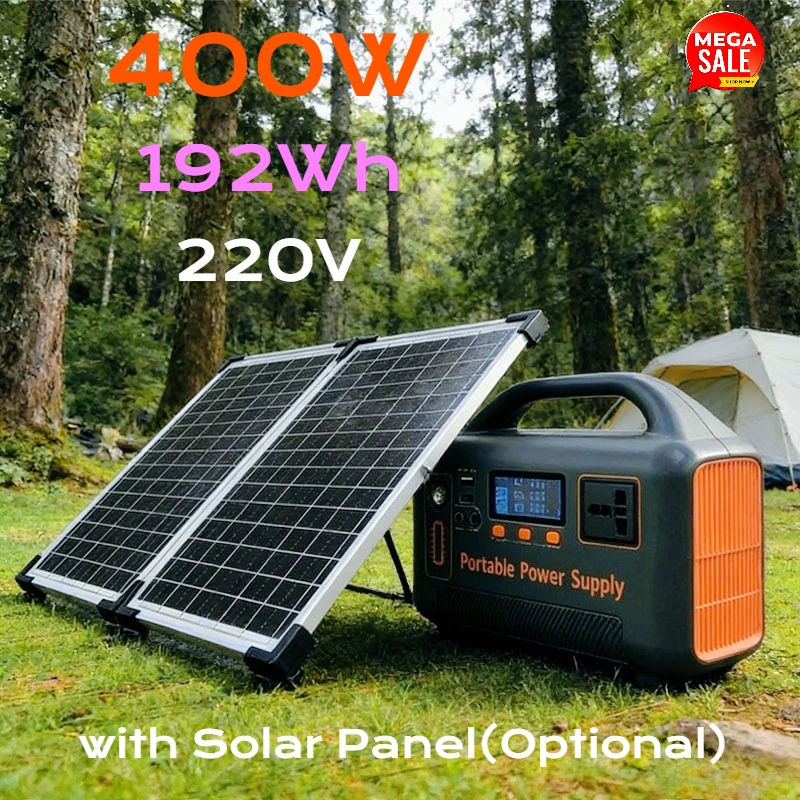 

Portable Power Station Solar Generator with Solar Panel (Optional), 400W 192Wh LiFePO4 Power Bank, with Camp Solar Charger