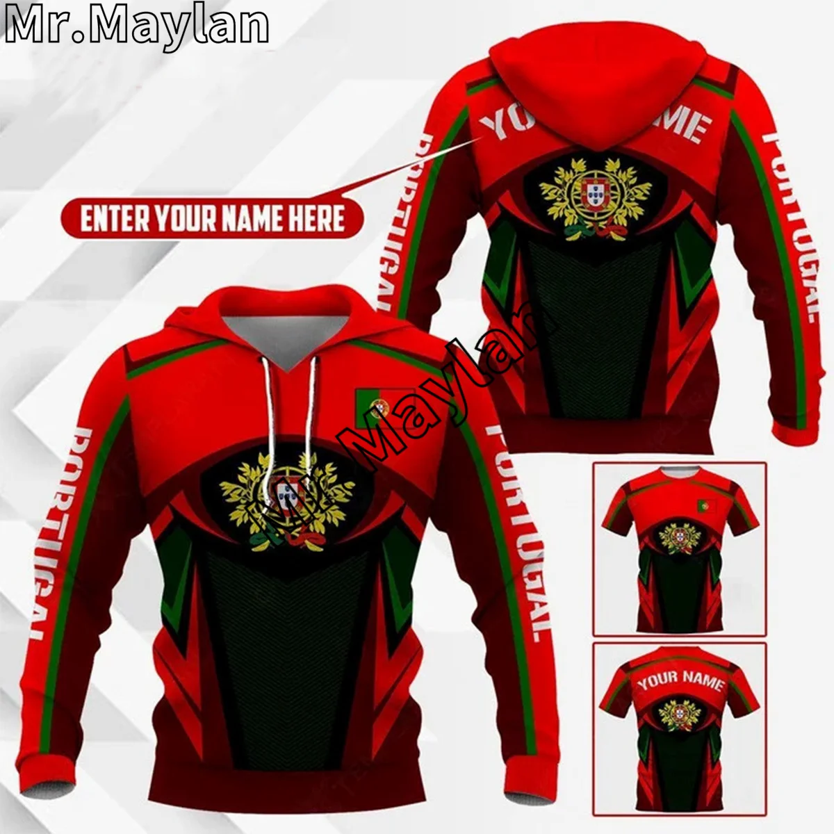 CUSTOMIZE PORTUGAL Flag Yellow Green & RED 3D Hoodie Men/Women Sweatshirt Streetwear Zip Pullover Casual Jacket Tracksuits K-167