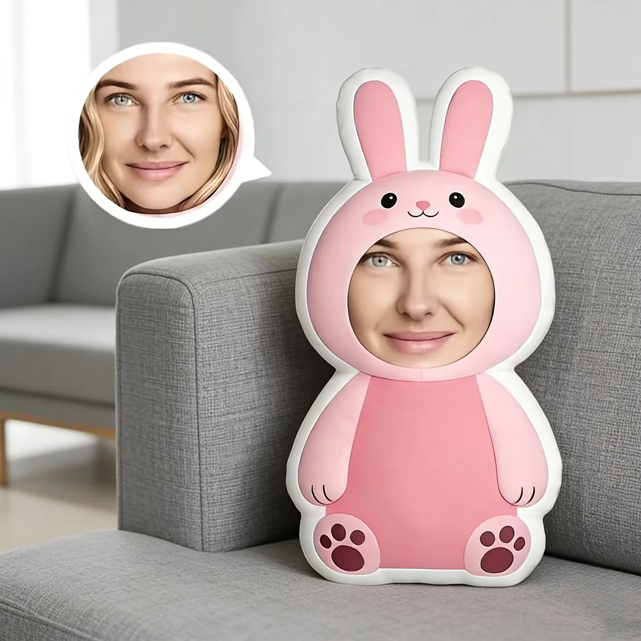 Custom Photo A Sitting Rabbit Sample Throw Pillow - Personalize It with Your Image, Soft, Suitable for Home Decor, Birthdays, Va
