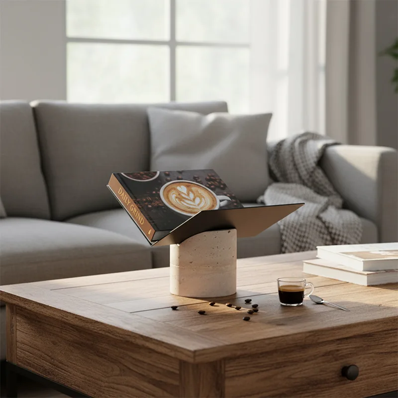 Nordic marble travertine bookshelf metal bookshelf desktop table display storage simple magazine newspaper rack