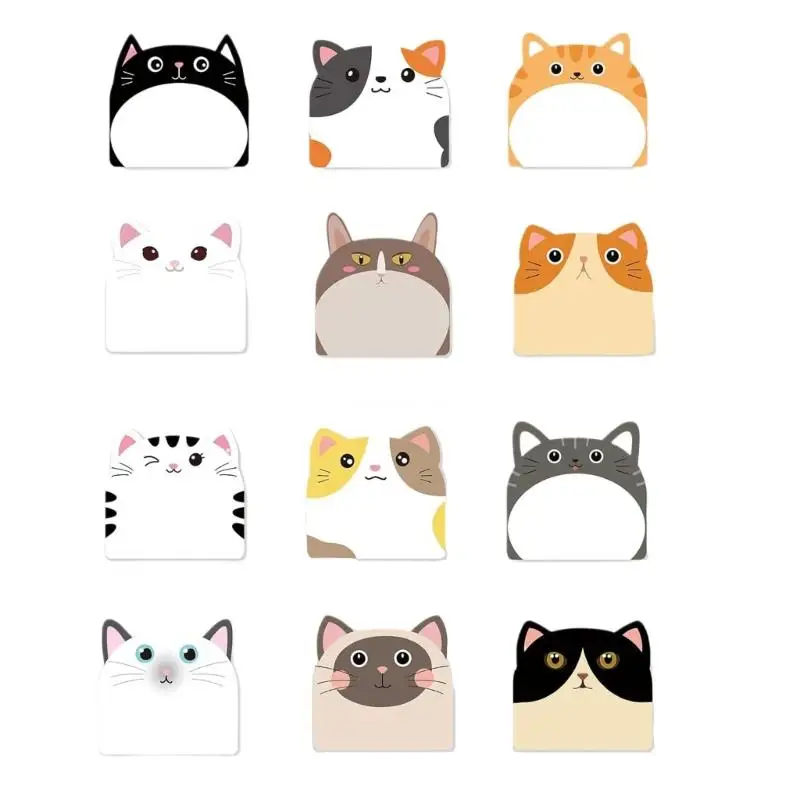 12PCS Cats Sticky Note Paper 30 Sheet/Pad Self-ashesive Memo Pad Reminder on Fridges Door Computer Whiteboard Dropship