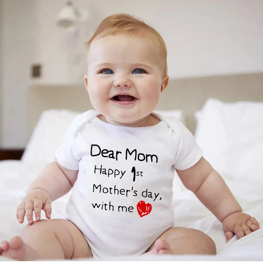 Dear Mom Happy 1st Mother's Day with Me Summer Bodysuit Infant Happy 1st Mommys Day with Me Jumpsuit Mothers Day Gift