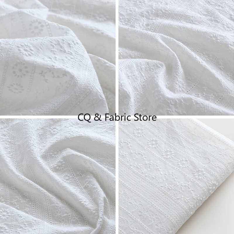

Белая хлопчатобумажная ткань шириной 0,5 метра, 125 см, ткань с цветочной вышивкой и люверсами для платья, рубашек, швейной ткани для одежды