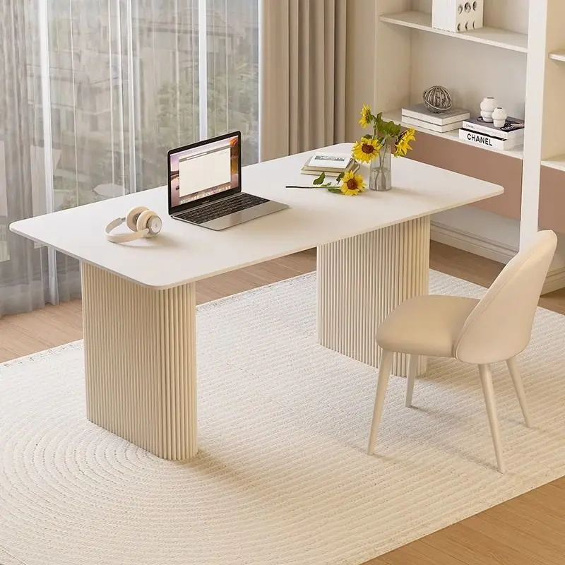 LMM Cream-Style Sintered Stone Study Desk Modern Minimalist Light Luxury French Minimalist Office Desk