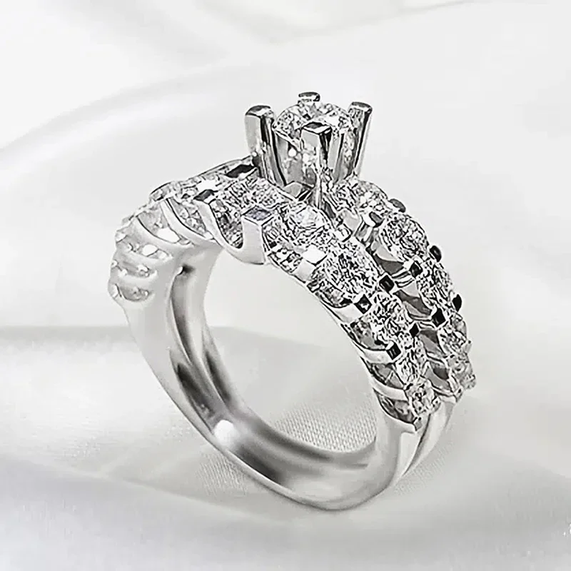 CAOSHI Romantic 2Pcs Set Proposal Rings for Women Dazzling Round Cubic Zirconia Wedding Finger Accessories Statement Jewelry