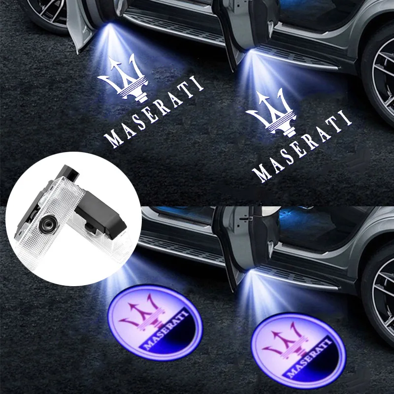 Lampy LED powitalne z projekcją logo na drzwi, 2 sztuki, do Maserati Quattroporte 2009-2019, Ghibli 2014-2019, Levante 2016-2019, lampy projektorowe do samochodu