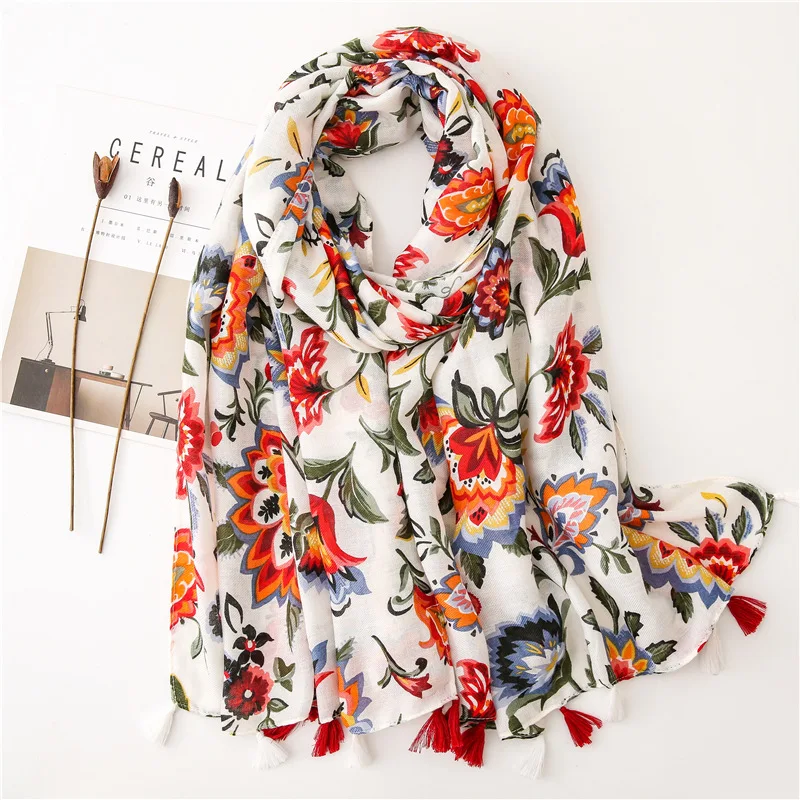 Luxus Marke Baumwolle Schal Frauen Große Schals Design Hijab Echarpe Drucken Quaste Schals Dame Strand Stole Muffler Foulard Pareo