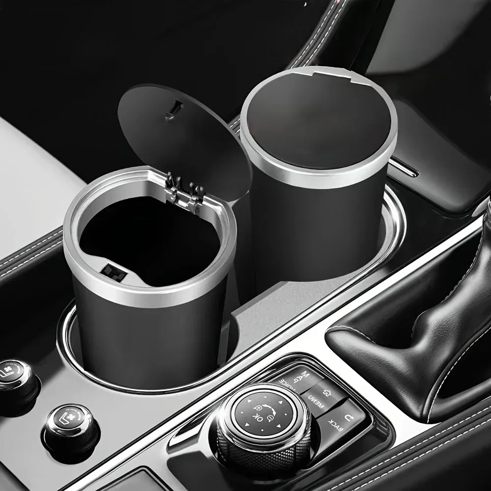 Mini Kompakter Auslaufsicherer Auto-Mülleimer mit Leicht zu Öffnendem Pop-Up-Deckel Langlebiger Geruchshemmender Wasserdichter ABS-Behälter für Getränkehalter-Aufbewahrung