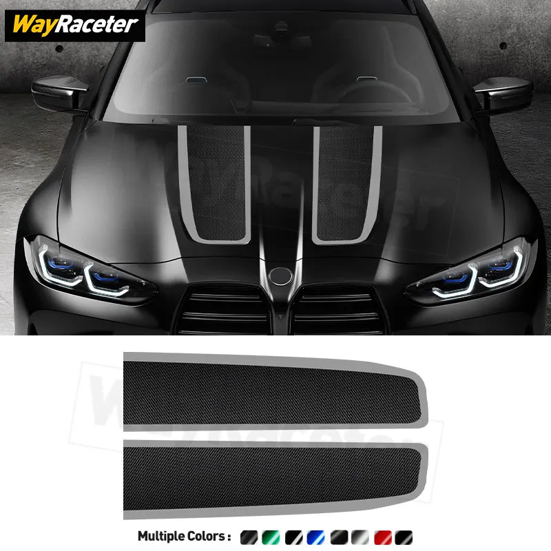 

2 Pcs Car Engine Cover Carbon Fiber Vinyl Bonnet Stripes Sticker For BMW M3 G80 2025 G81 M Competition Sport 2024 2023 2022 2021