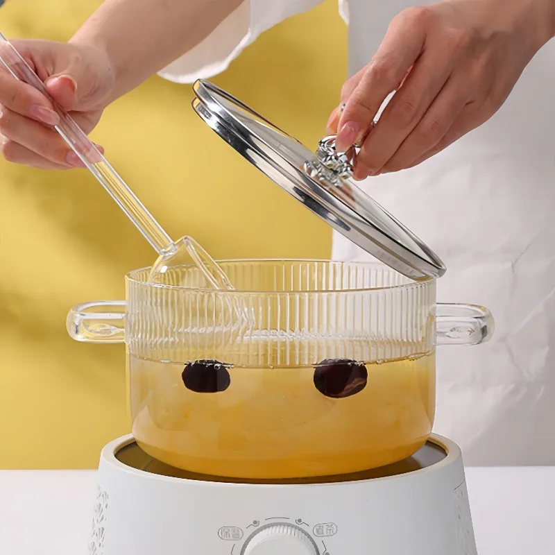 Klarglas-Topf, hoher Borosilikatgehalt, Mehrzweck-Kochtopf mit Deckel für Suppe, Soße, Milch, gesundes Kochen, Küchen-Kochgeschirr-Werkzeug