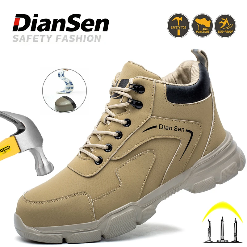 

Men Safety Shoes Steel Toe Boots Anti-smash Puncture-Proof Work Sneakers Indestructible Boots Waterproof Slip Resistant Boots