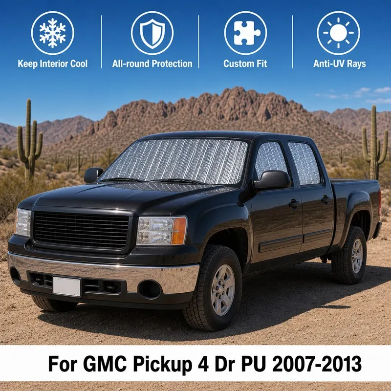 For GMC Pickup 4 Dr PU 2007-2013 Full Set Car Window Sunshades UV Block Privacy Heat Insulated Foldable Car Curtain