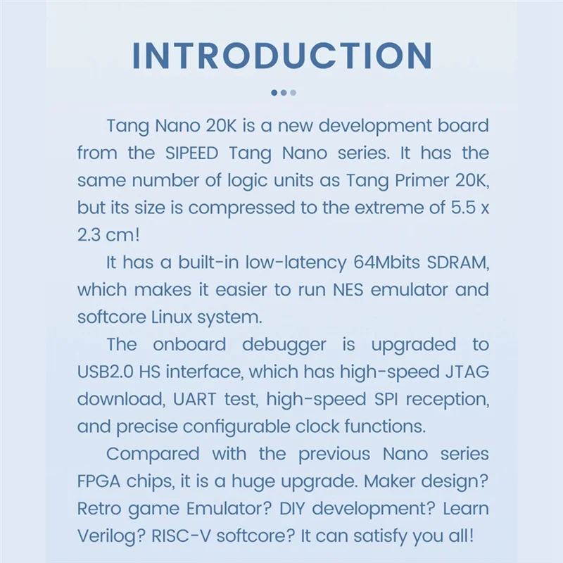 New!!Tang Nano 20K FPGA Development Board RISCV Linux For Retro Game Player Durable Easy To Use