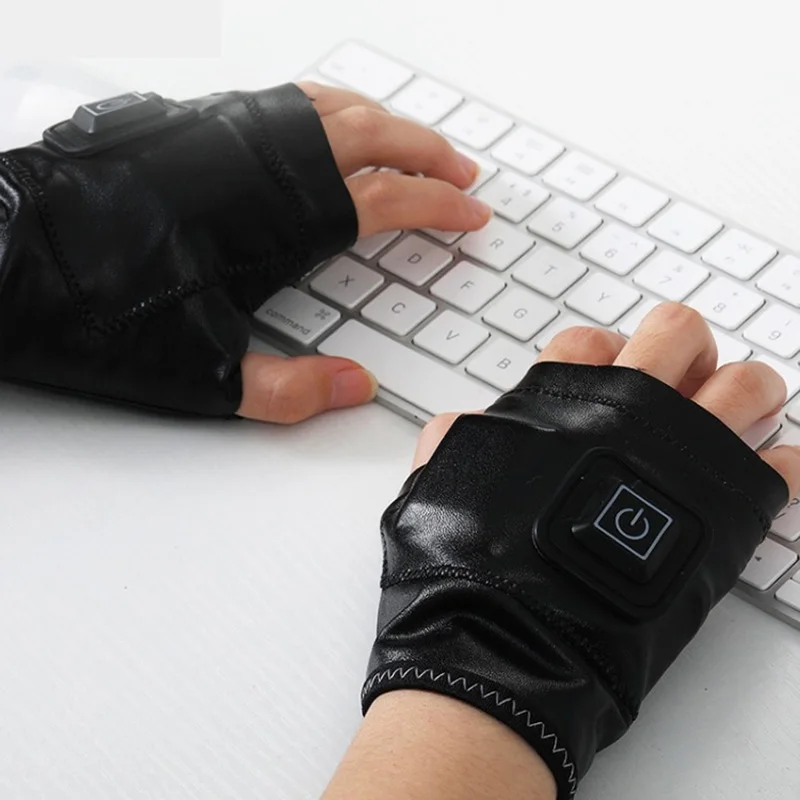 Smart Heating Leather Gloves Winter Warm Fingerless Hand Wrist  Wireless Heated Promote blood circulation Mittens Keep Warm