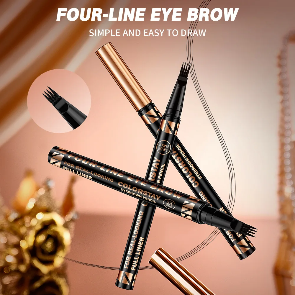 TVLV Four Fork Liquid Eyebrow Pencil Long Lasting Waterproof Sweat-proof Smooth Non-smudge 4-Head Split Eyebrow Pen