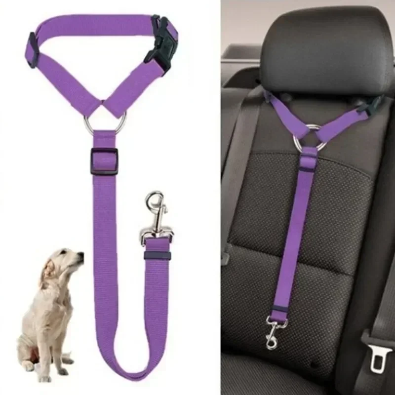 Ceinture de sécurité deux en un pour voiture, couleur unie, laisse en plomb en Nylon, ceinture de sécurité pour siège arrière, harnais réglable pour chiens, collier, accessoires pour animaux de compagnie