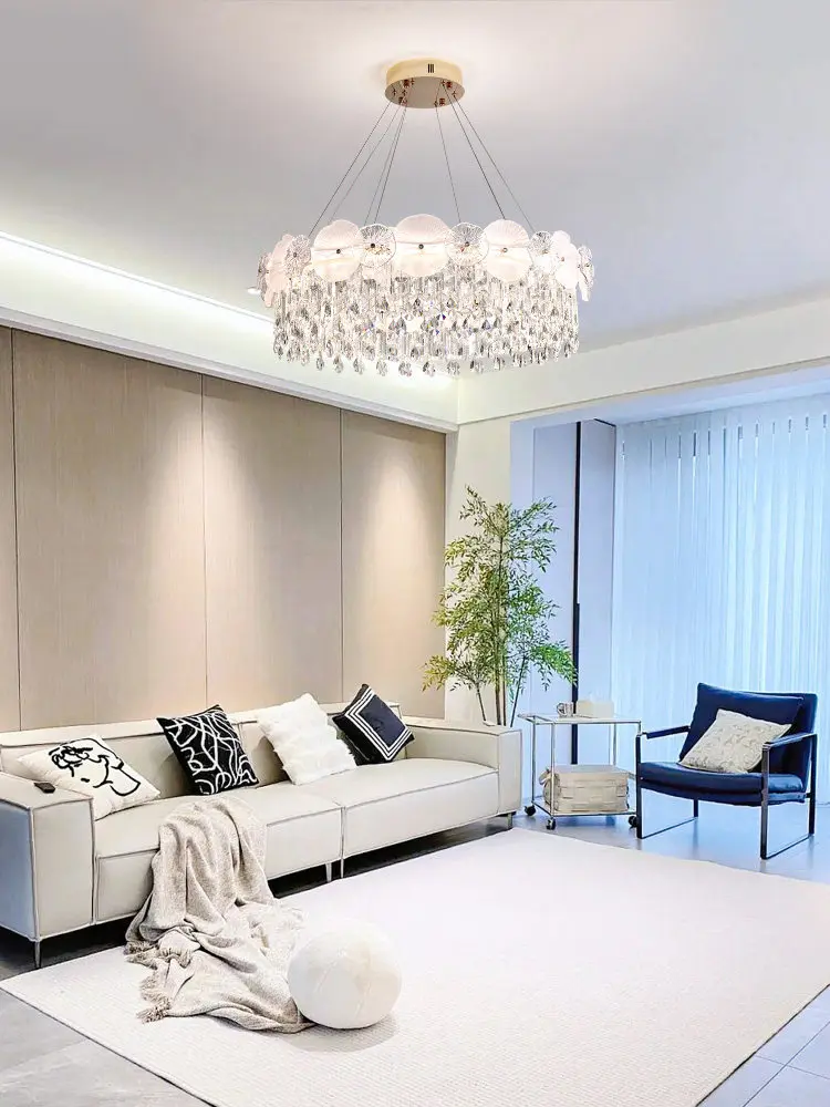 French style light luxury living room pendant light romantic crystal room light handmade art glass dining room pendant light