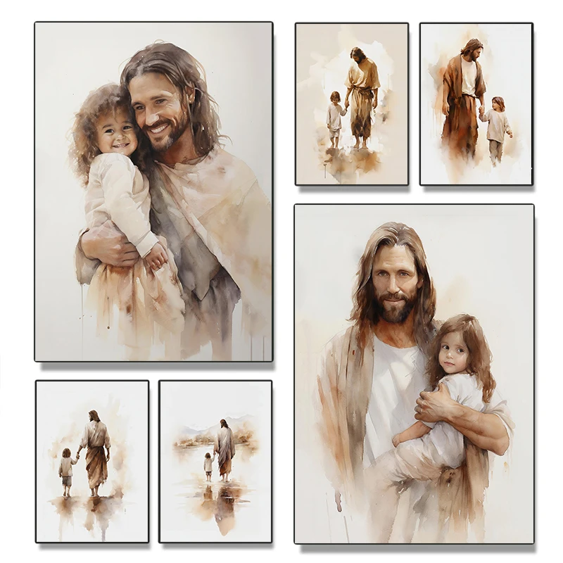 Pinturas en lienzo clásicas de Jesús cristiano y niña, creencias de granja, bendición, versículo de la Biblia, carteles, regalos de decoración del hogar para habitación