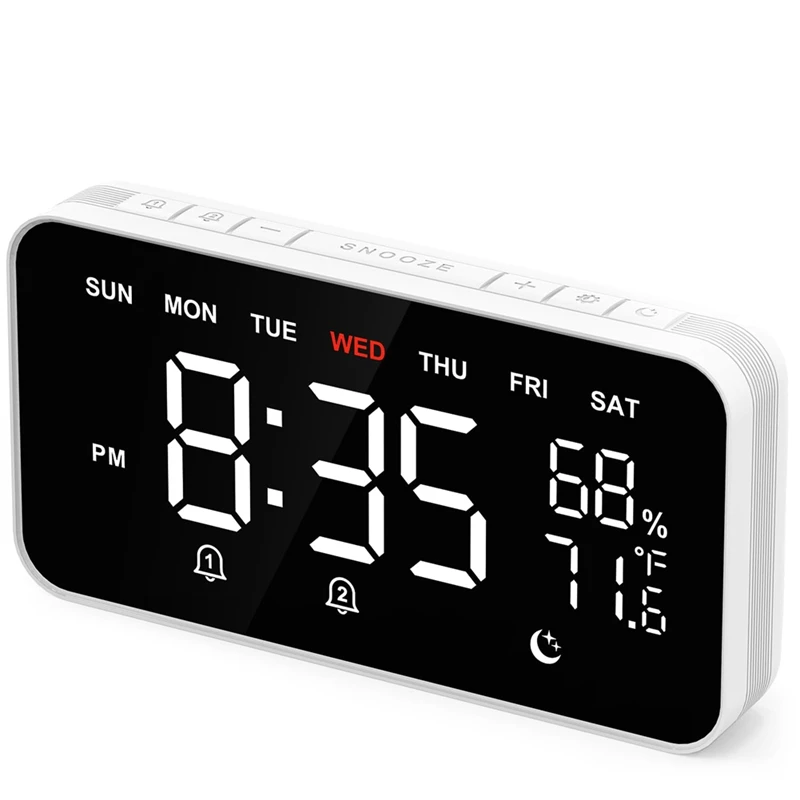 Digital Alarm Clocks For Bedrooms, Loud Alarm Clock For Heavy Sleepers,Temperature & Humidity Detect,Large Display