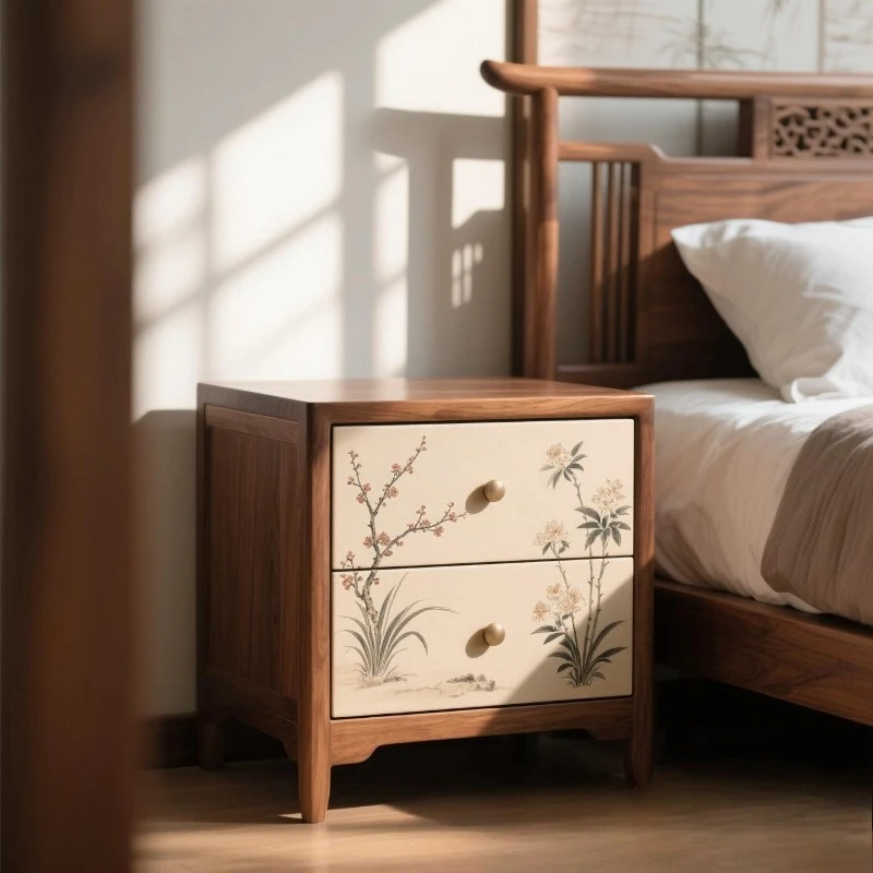Song style bedside table aesthetic solid wood chest cabinet new Chinese style bedroom bedside storage cabinet