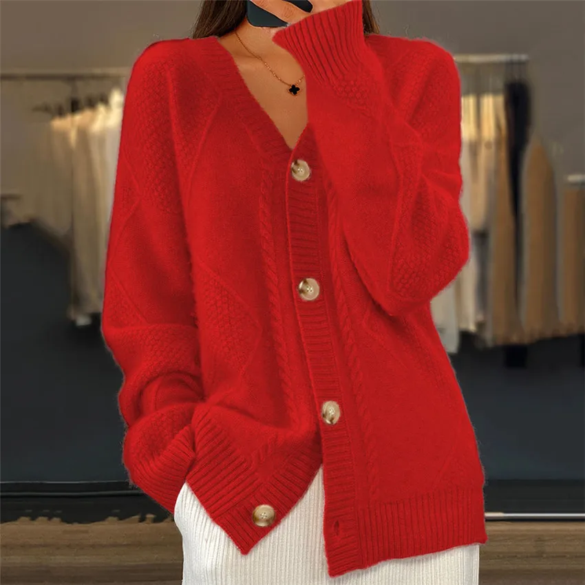 Women's Sweater New Fall And Winter Casual Versatile Lazy Wind Senior Jacquard Knit Cardigan Jacket Long Sleeve Tops Female 2024