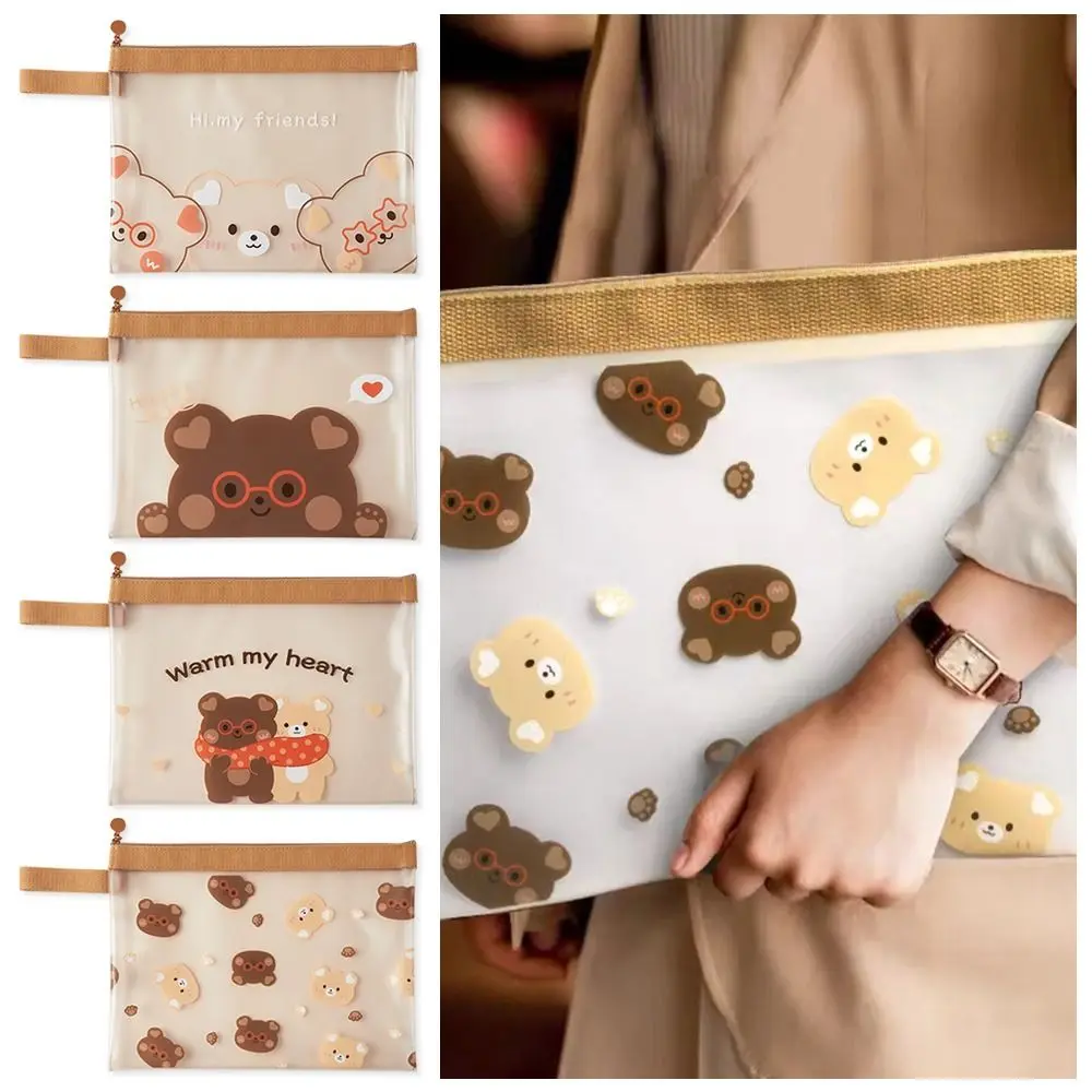 

Useful A4 Stationery Storage Bag Large Capacity Cartoon Bear Cosmetic Makeup Bag Organizer Bag PVC File Folders