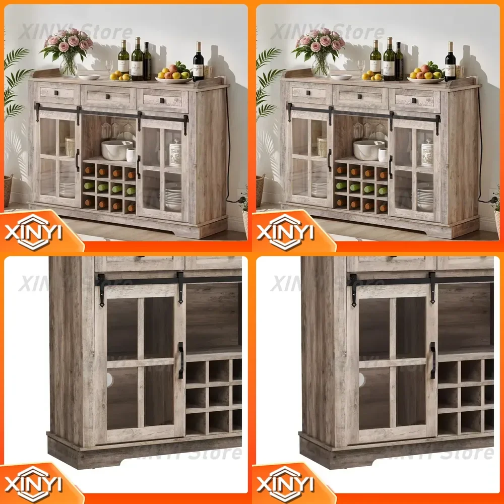 for Nordic Design Living Room Furniture for Home Bar Cabinet 53 Inch Wooden Sliding Barn Door Cabinet Modern Farmhouse Bar
