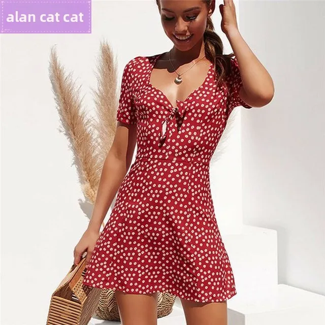   Faion été décontracté Dr femme imprimé fleuri rue Sle V-Ne taille moyenne jupe trapèze ort Sve Dr