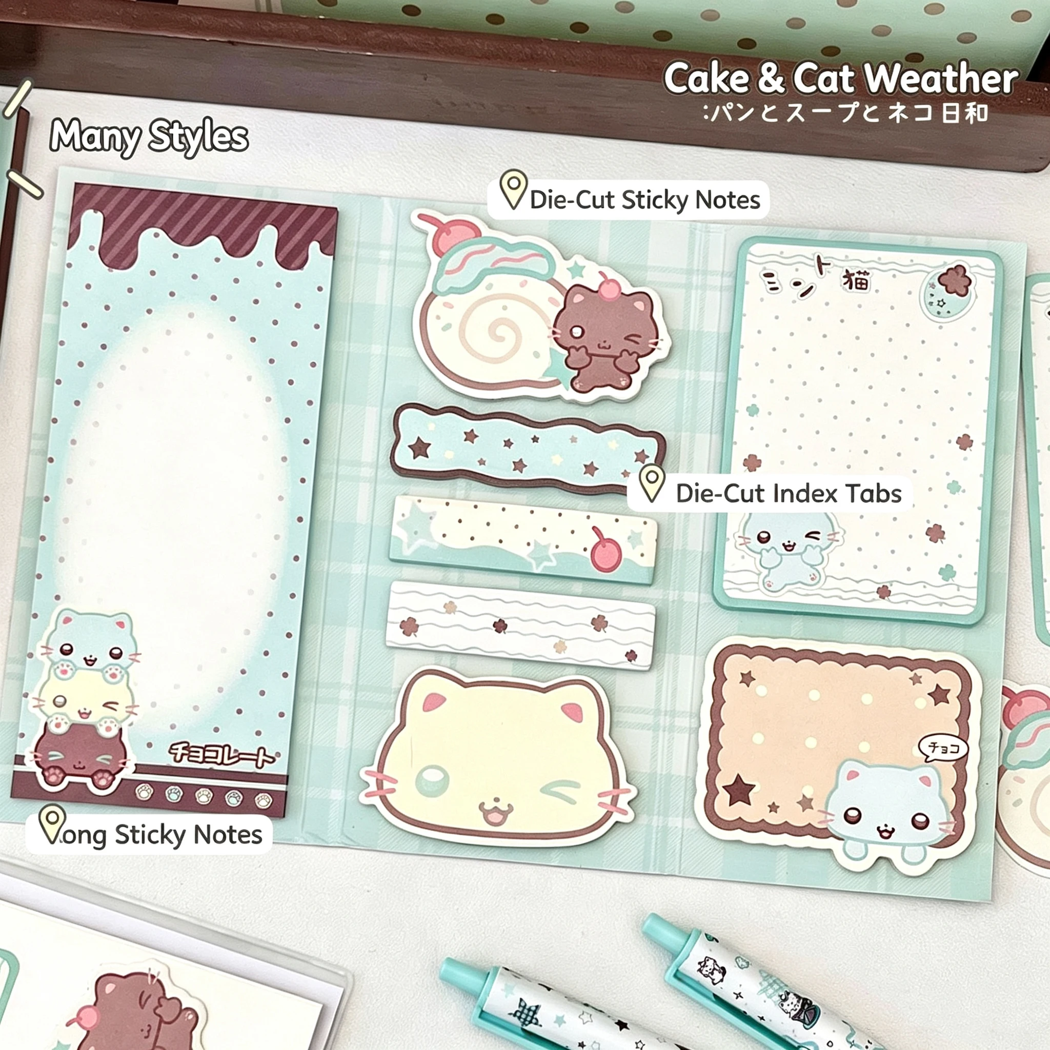 Kawaii Cat Tri‑Fold Sticky Notes 240 Sheets Memo Pad 8 Patterns Index Tabs DIY Journal  Planner School Office Stationery