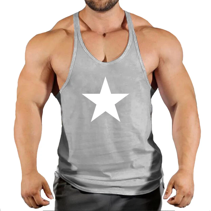 Gym Tank Tops Men Pentagram Strong Print Clothing Bodybuilding Cotton Sleeveless Undershirt Fitness Stringer Muscle Workout Vest