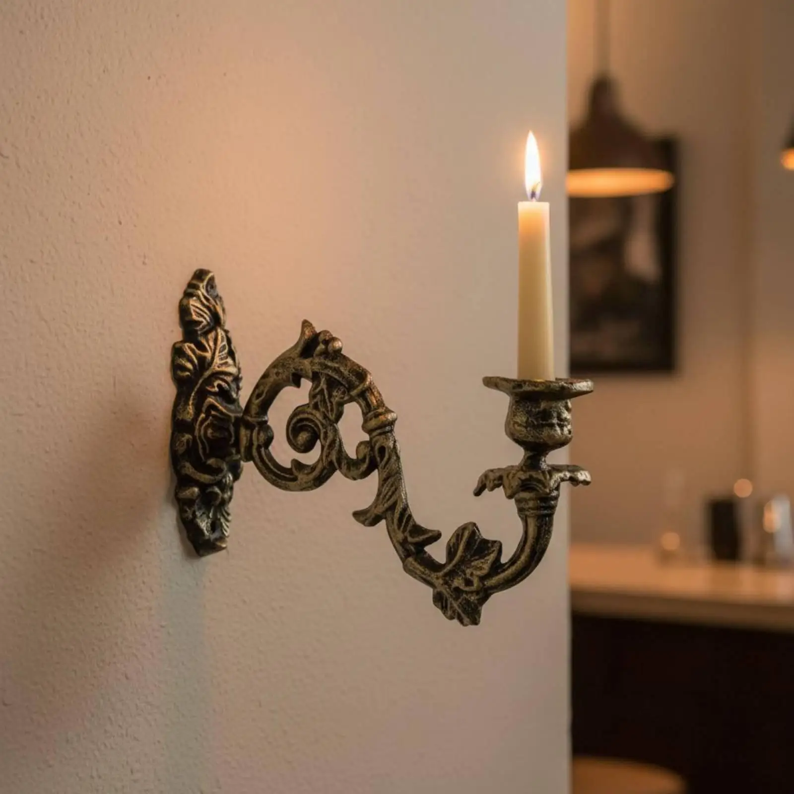 Vintage Decor Wall Candle Holder Hollow-out Design Vintage Cast Iron Sconce Farmhouse Decor Arched Filigree Candle Holder for