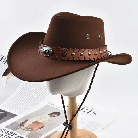 Vintage Big-edge Western Cowboy Hats Outdoor Travel Cowgirl Jazz Hat Holidays Party Cosplay Hat