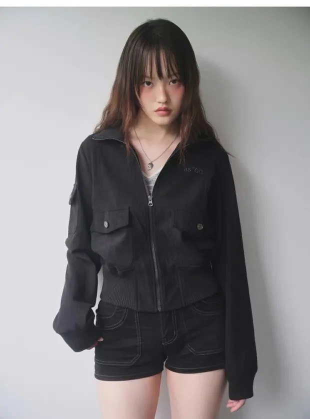 

Повседневная женская вельветовая куртка с молнией и воротником-стойкой, с вышивкой, приталенная, с длинными рукавами, теплая верхняя одежда