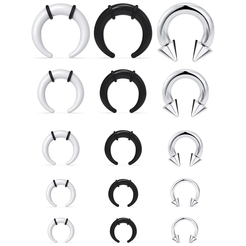 Horseshoe Piercing Stainless Steel & Acrylic Pincher Tapers C Shape Buffalo Stretcher Expander for Women Men14G 12G 8G 6G 4G